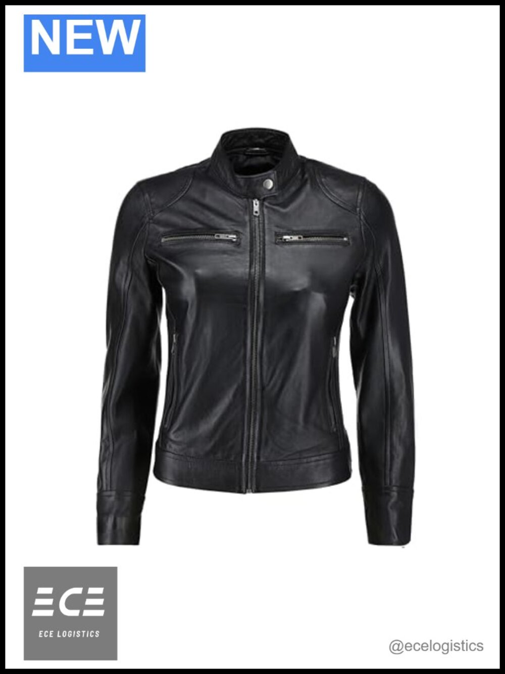 Real Lambskin Leather Jacket Women Cafe Racer Quilted Shoulders Zip Moto